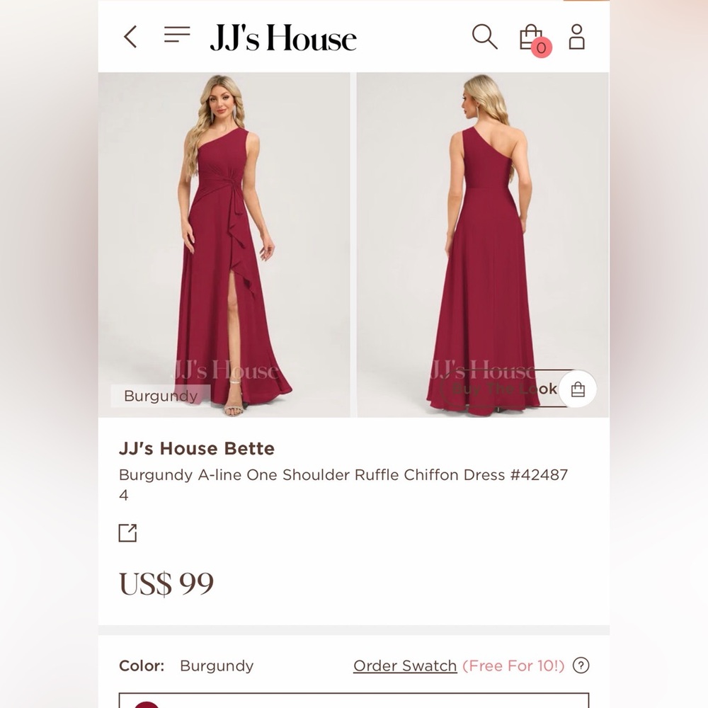 JJs House Burgundy One-Shoulder Ruffle Chiffon Gown